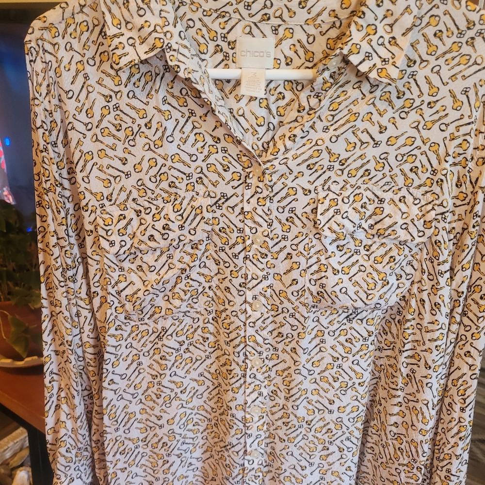 Chico's Women's Casual Shirt, 100% Viscose, Keys! XL